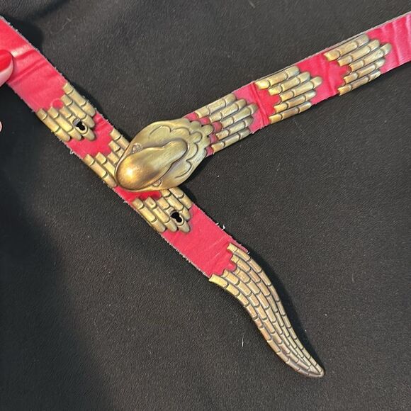 Vintage red leather serpent snake hardware belt medium m - Picture 2 of 5